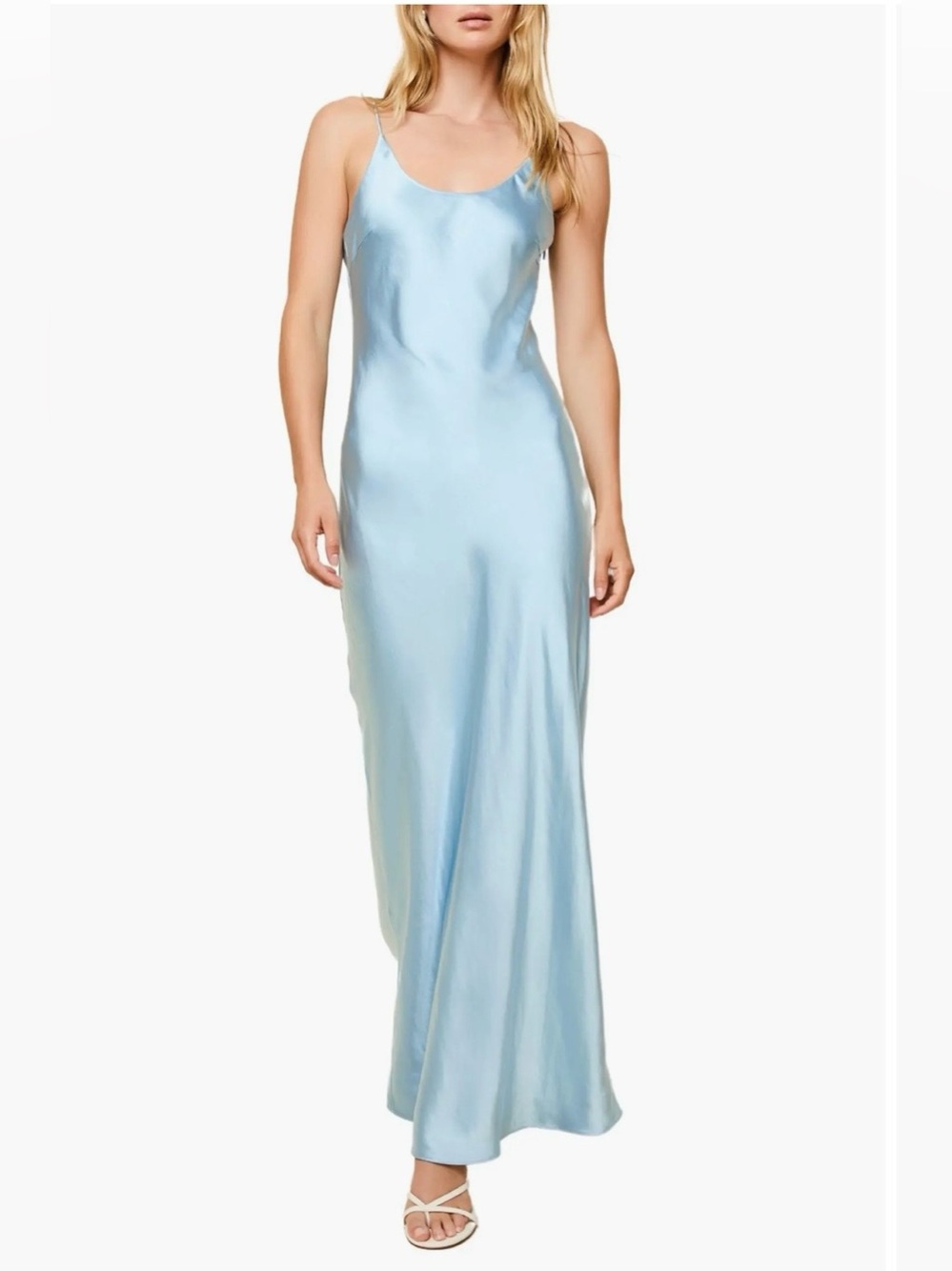 SOLID & STRIPED The Selena Satin Maxi Slip Dress Sz S Ice Blue 90s INS Revolve